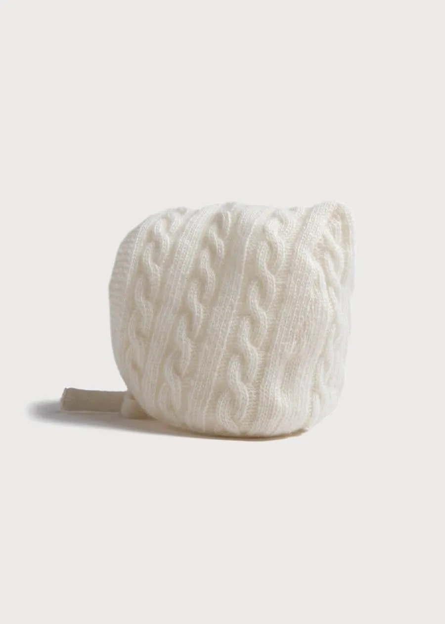 White Cashmere Knitted Bonnet (0-3mths)