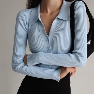 Womens Lapel Slim Slimming Tops V Neck Knit Cardigan