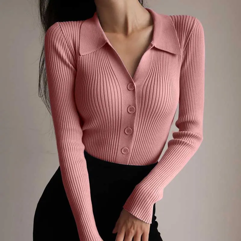 Womens Lapel Slim Slimming Tops V Neck Knit Cardigan