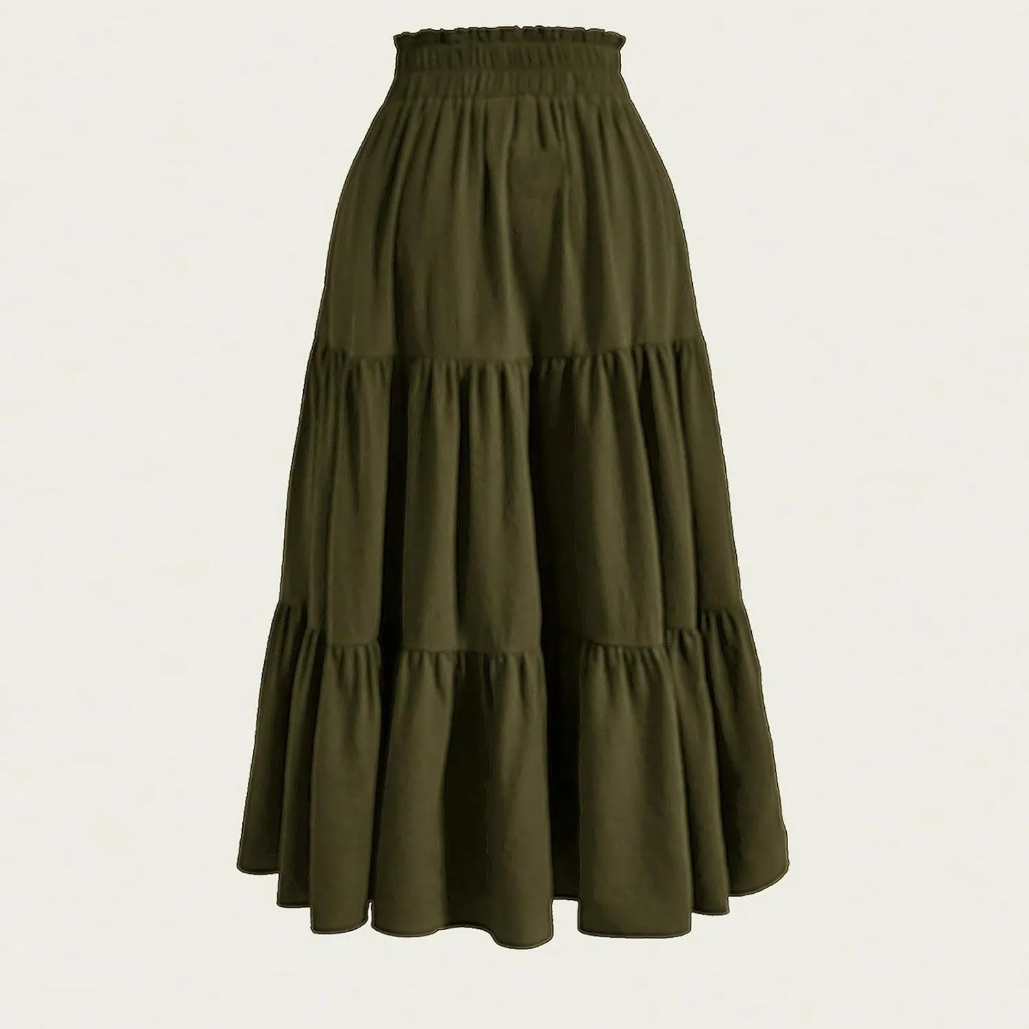 Women's Summer Pure Color Casual Skirt - Drawstring Elastic Waist with Pockets, Pleated Flowy A-Line Midi Skirts