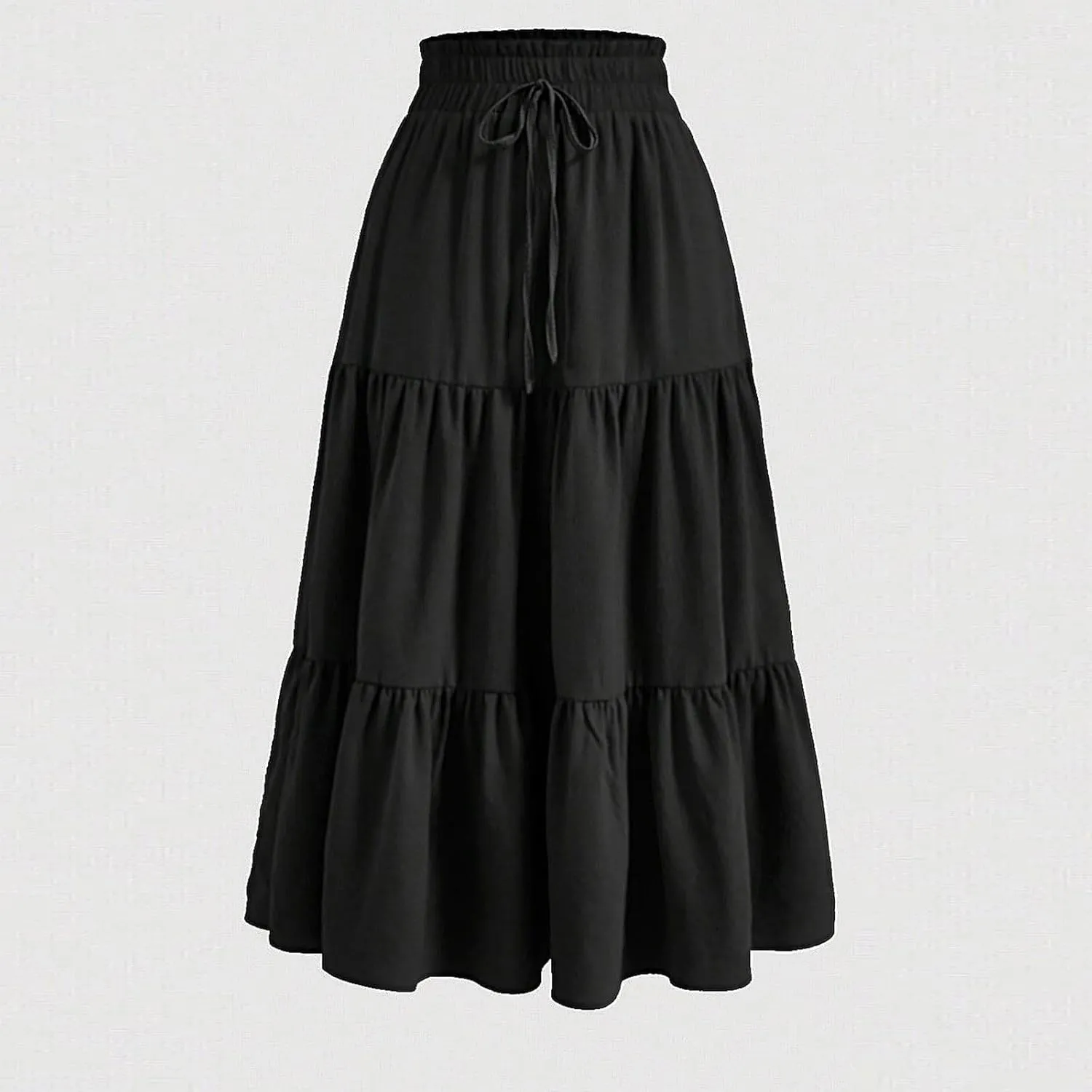 Women's Summer Pure Color Casual Skirt - Drawstring Elastic Waist with Pockets, Pleated Flowy A-Line Midi Skirts