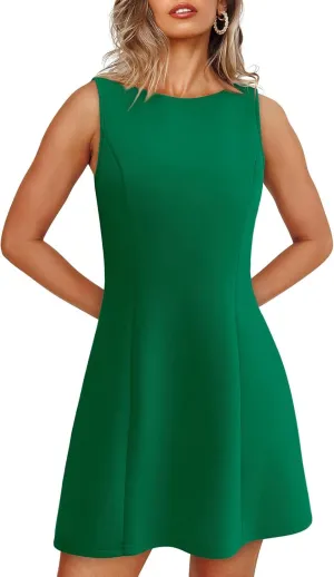 Women's Summer Sexy Dresses Sleeveless Boat Neck Tennis Dress A-line Bodycon Party Club Mini Dresses