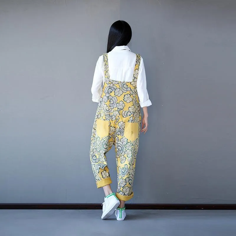 Yellow Floral Overall Jumpsuit