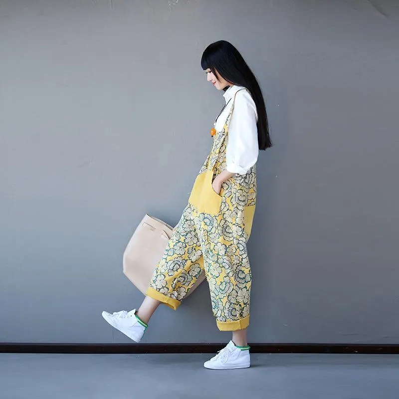 Yellow Floral Overall Jumpsuit